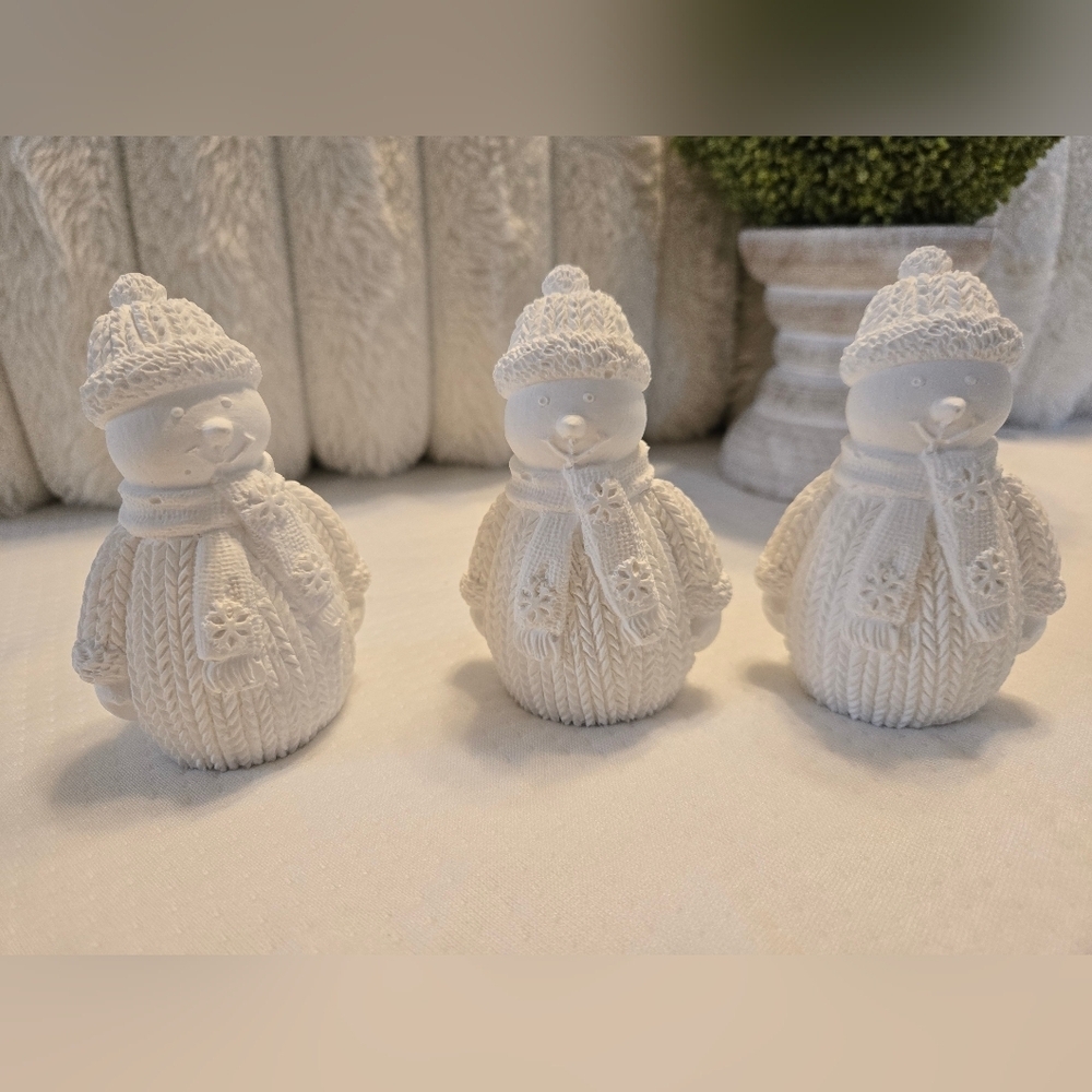 Set of 3 Cute Porcelain Snowmen adds instant cozy vibes For The Winter